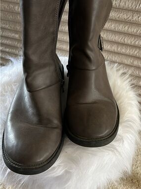 Blowfish Grey Mid-Calf Leather Boots with Side Buckle
